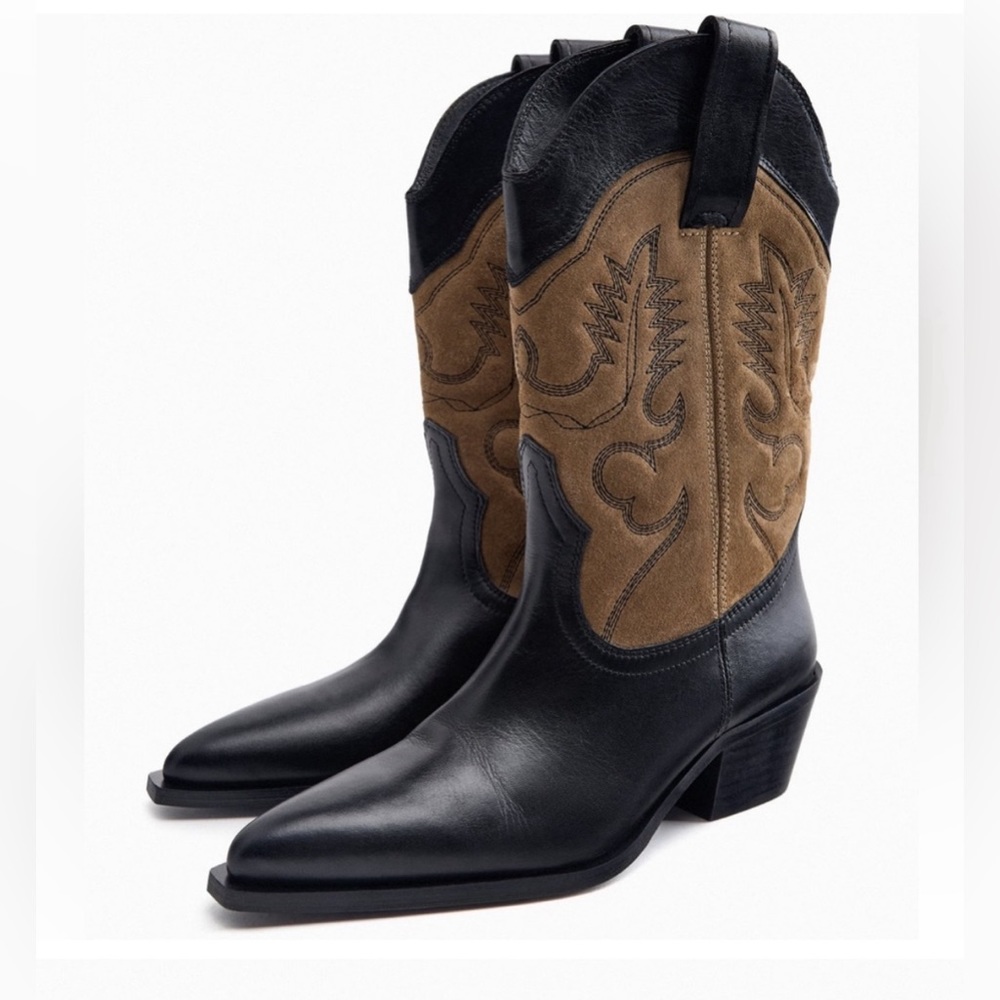 Zara midcalf real leather cowboy boots